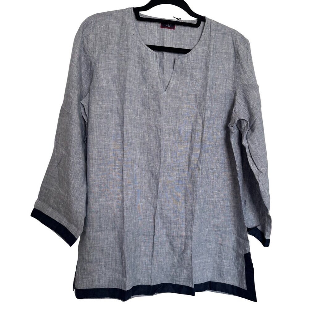 Untuckit Bella Donna Size 12 100% Linen Blouse NWT Tunic Blue 3/4 Sleeves Top